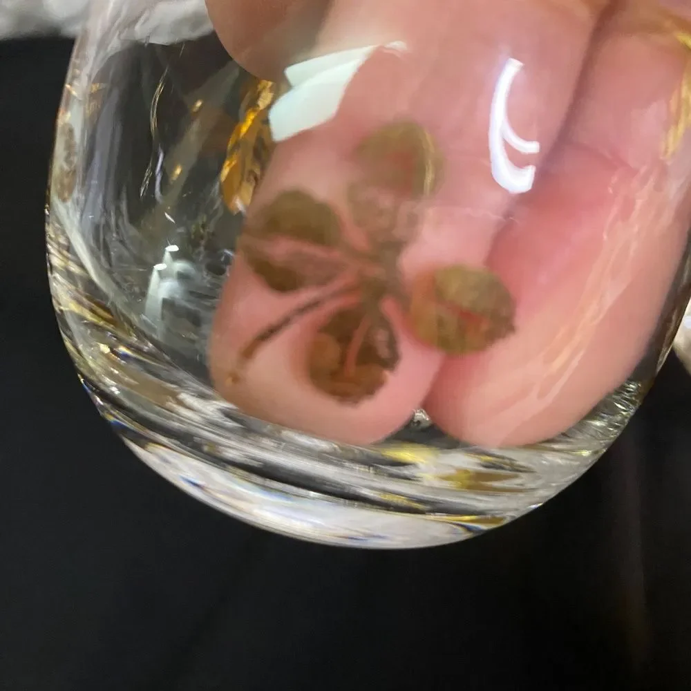 * Federal glass Roly Poly/tumbler glass gold accent four leaf clover set of 2